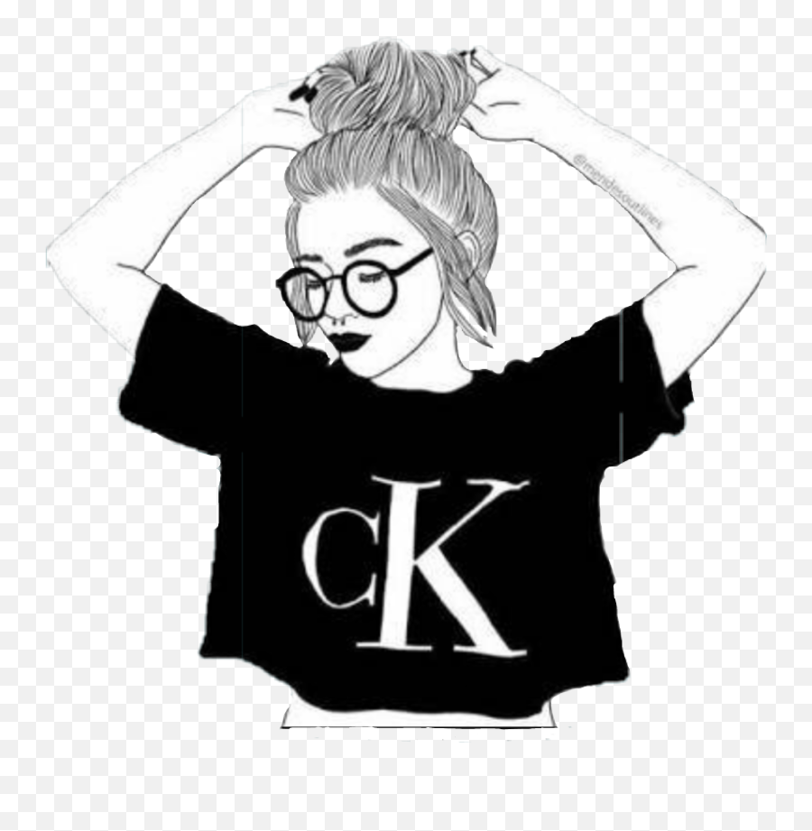 1 Girl Nerd Cartoon Sticker - Calvin Klein Shirt Grau Emoji,Nerd Emoji Black And White