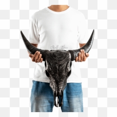 Carved Cow Skull - Crew Neck Emoji,Cow Showing Emotion