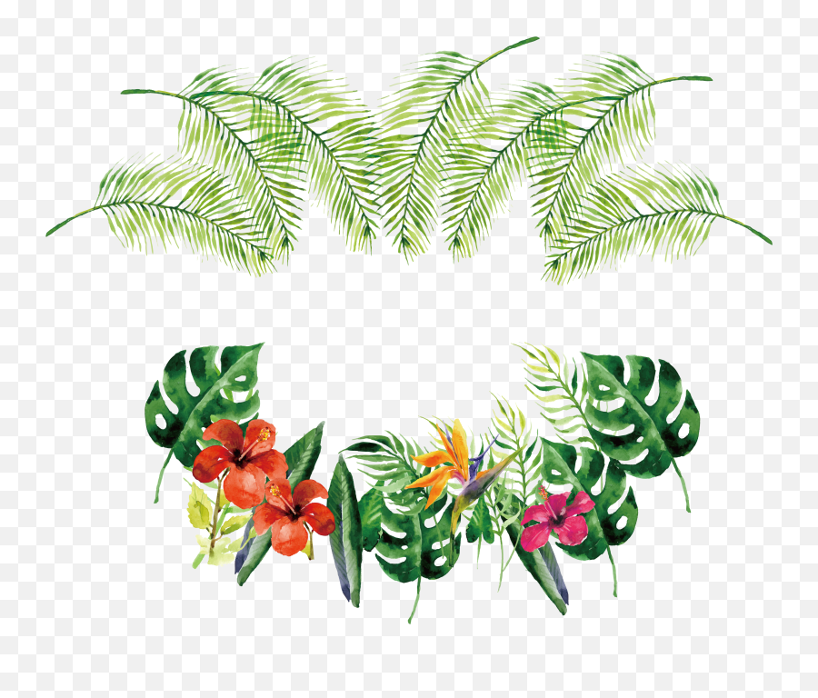 Download Tropical Flower Rose Watercolor Euclidean Vector - Watercolour Tropical Leaves Border Emoji,Disney's Stitch Emoticons Question Mark