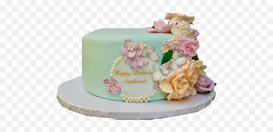 Soft Teal Floral Cake U2013 Sugar Street Boutique - Floral Fondant Birthday Cake Emoji,Emoji Fondant