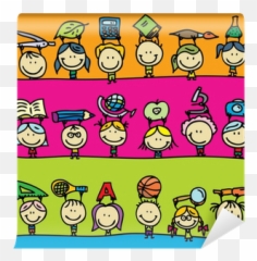 School Wall Mural Pixers - Immagine Bambini Felici A Scuola Emoji,Borders Emoticon.