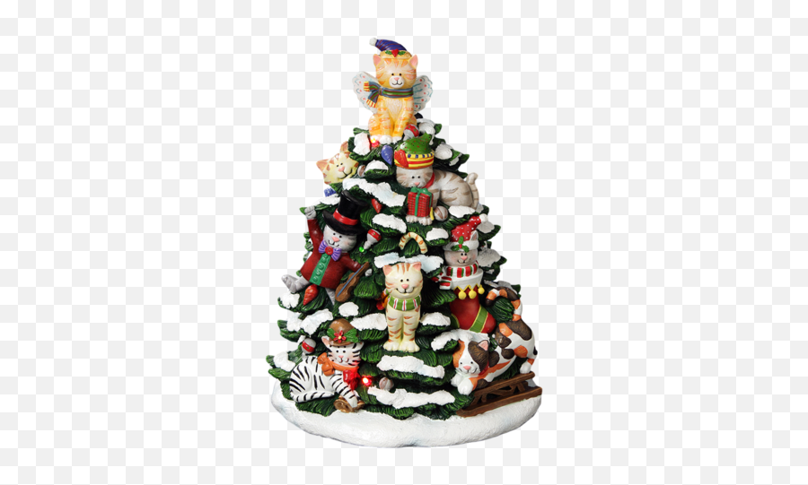 Holiday Cats Tree Figurine - Christmas Day Emoji,Xmas Blinking Reindeer Emoticon