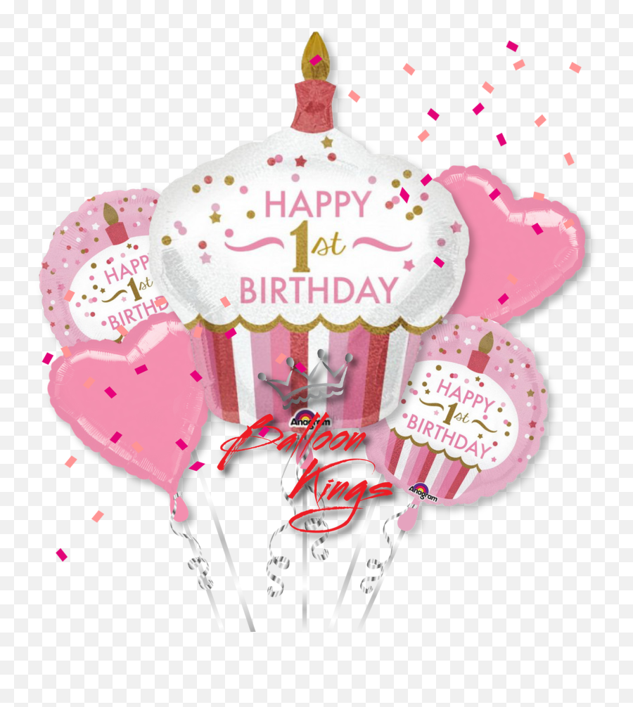 1st Birthday Girl Cupcake Bouquet - Happy 1st Birthday Girl Emoji,Cupcake Emoji Hearts