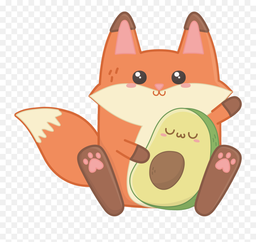 Kawaii Fox With Avocado Illustration Wall Art - Cartoon Fox With A Cake Emoji,Emoji Wallpaper For Bedroom