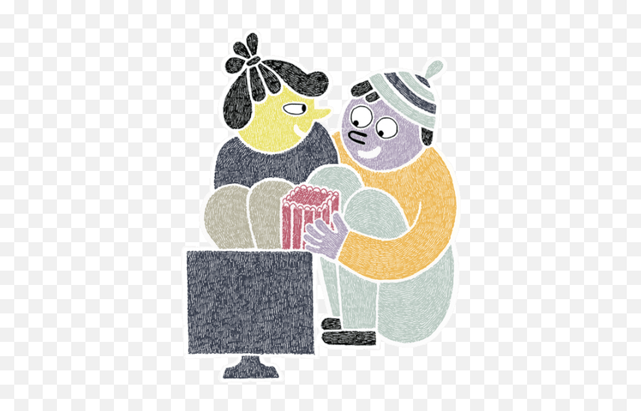 Peter And Lotta Watching A Film With Popcorn Sticker - Cosy Emoji,Emoji With Popcorn