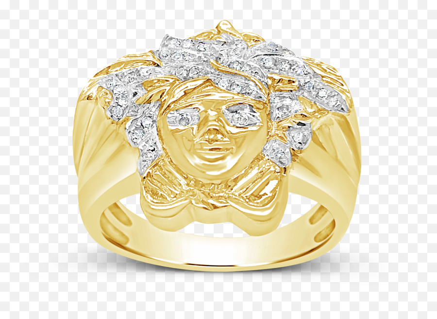 Diamond Designer Medusa Ring 25ctw Round Cut 10k Yellow Emoji,Pharaoh Emoji