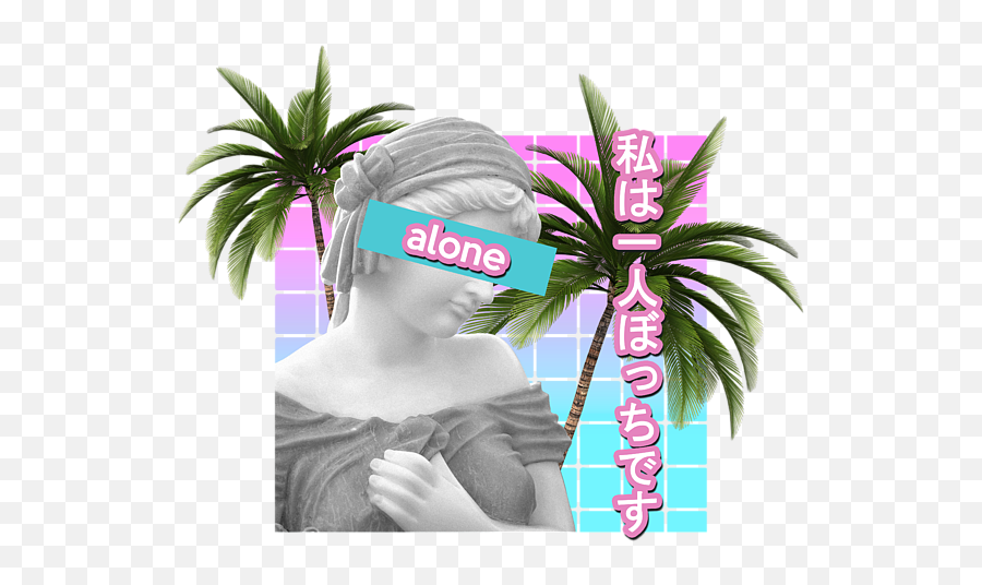Alone Vaporwave Statue Meme Gift Antisocial Japanese Text Design Beach Sheet - Vaporwave Statue Japanese Emoji,How To Deal With My Emotions Memes