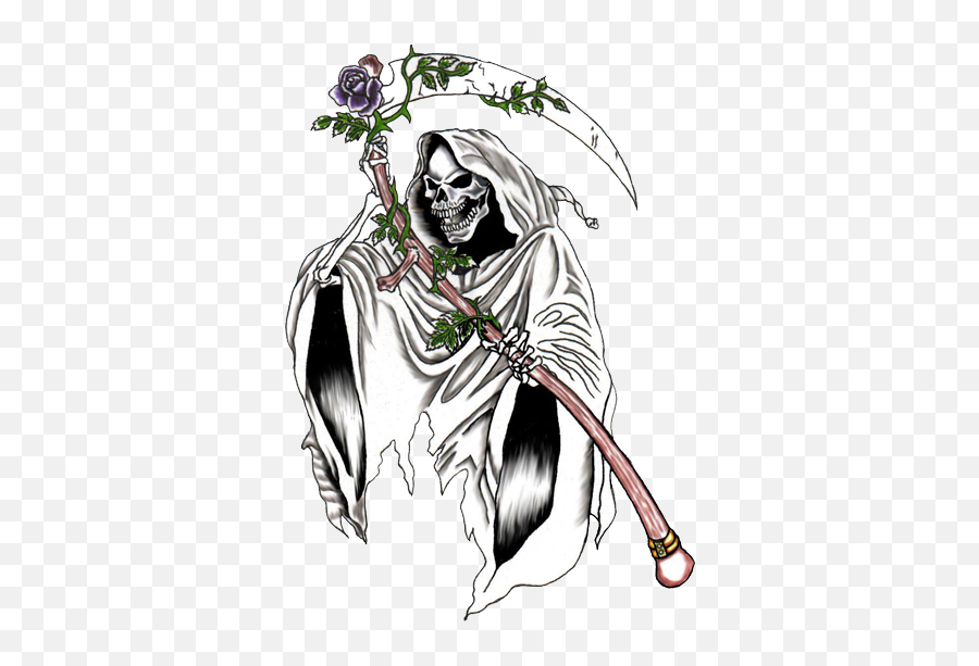 Grim Reaper With Flowers Tattoo - Tattoo Santa Muerte Png Emoji,Grim Reaper Emoticon Facebook