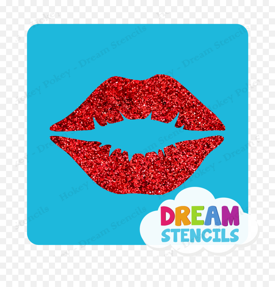 Kissing Lips Glitter Tattoo Stencil - Hp236 5pc Pack Emoji,Girl Emoji With Lipstick And Rainbow Hair