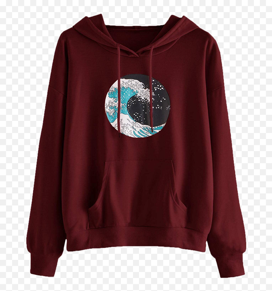 Sweatshirt Wave Maroon Red Sticker - Long Sleeve Emoji,Wave Emoji Shirt