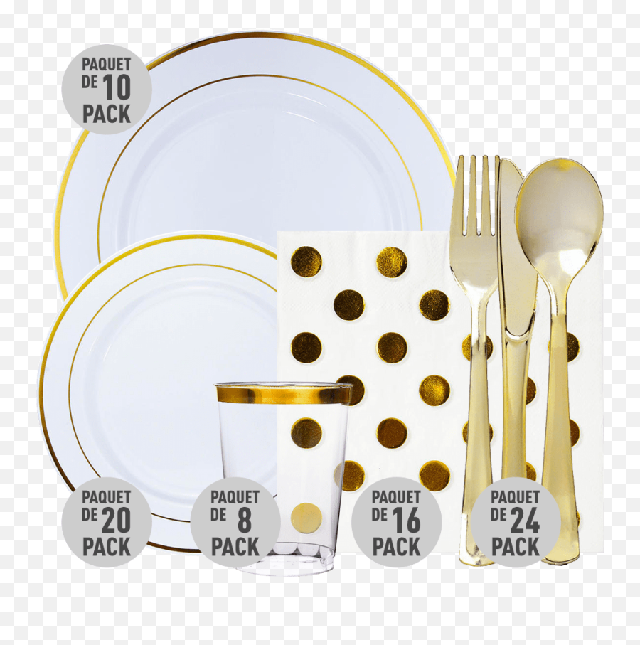 Premium Plastic Party Tableware Combo 7 Kit For 8 Guests White With Gold Rim - Livingbasics Charger Emoji,Emoji Party Pack