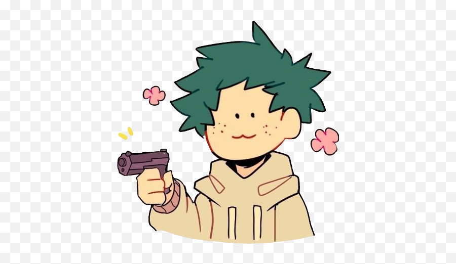 Deku Izuku Midoriya Sticker - Deku Meme With Gun Emoji,Enthusiastic Emoji