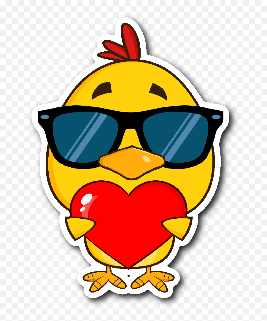 Cute Yellow Chick With Sunglasses And Heart 3 X 4 - Chicken Heart Clip Art Emoji,Chick Emoji