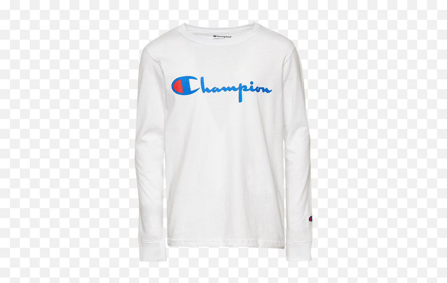 Kidsu0027 Embroidered Signature Script Long Sleeve T - Shirt Big Boy In White Champion Emoji,Biys Graphic Emoji Long Sleeves