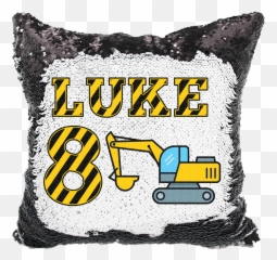 Handmade Personalized Birthday Construction Reversible Sequin Pillow Case - Pillow Emoji,Throw Confetti Emoticon