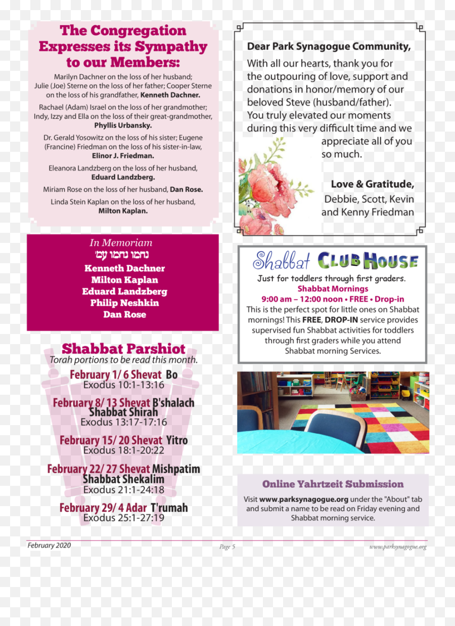 Park Synagogue February Bulletin 2020 - Language Emoji,Dear Esther Emotion Booths