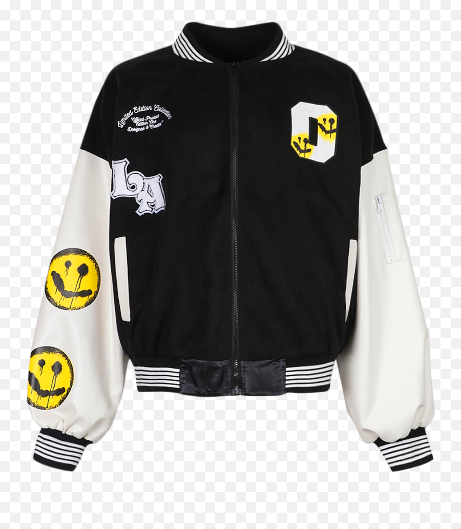 Face Print Oversized Varsity Bomber Jacket Emoji,Jogging Emoticon Face