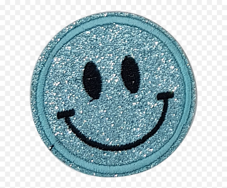 Strygemærke Blå Glitter Smiley - Happy Emoji,Emoticons Glitterate