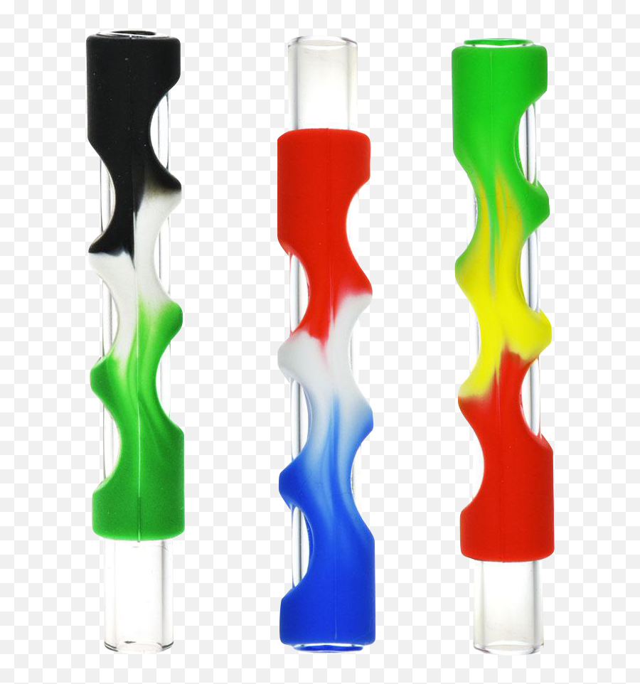 Silicone Covered Glass Chillum Pipe - Solid Emoji,Crack Smokeing Emojis