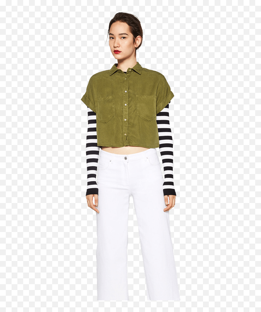 Zara Cropped Shirt - Eveprest Zara Khaki Cropped Shirt Emoji,Emoji Clothes For Teens