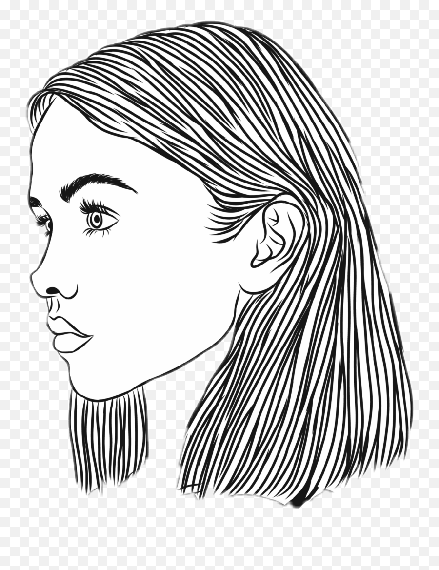 Girl Face Sketch Drawing Sticker - Girl Face Tumblr Drawing Emoji,Emojis Faces Drawing Challenge