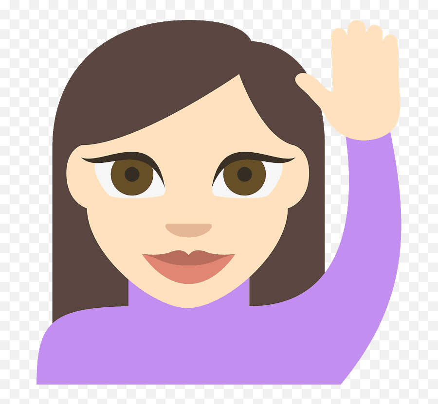 Person Raising Hand Emoji Clipart - Light Skin Emoji Woman Raising Hand,Eyebrows Raised Emoji