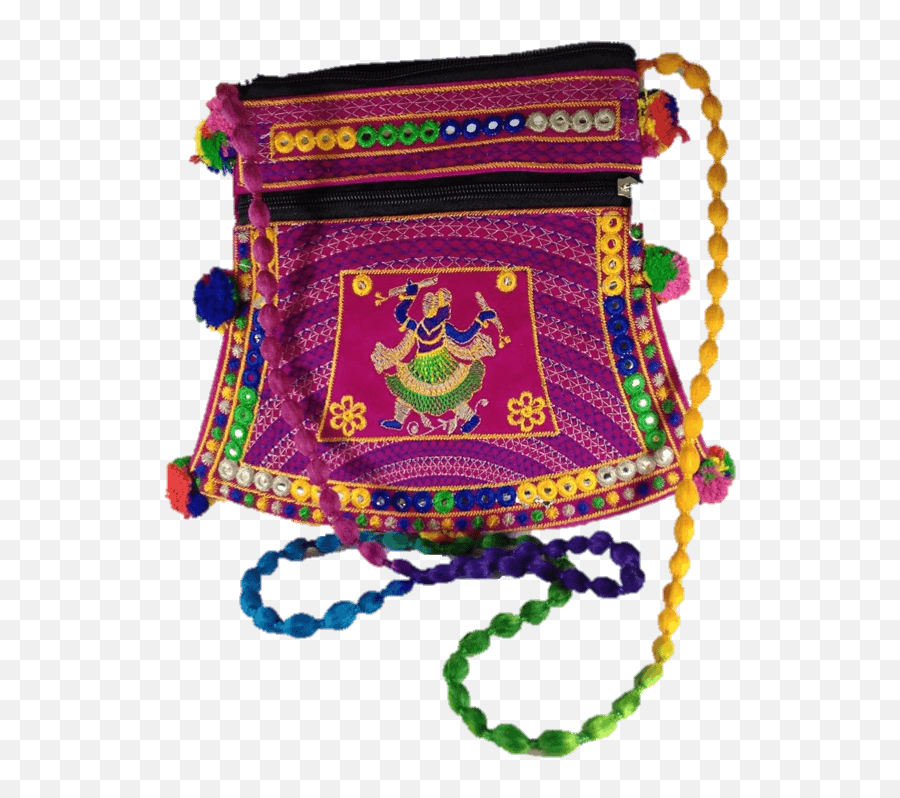 Embroidered Sling Bag With Pompom - Traditional Emoji,Emoji Embroidery