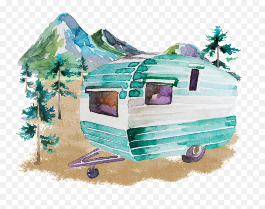 Watercolor Handpainted Rv Sticker - Caravan Emoji,Camping Trailer Emoji