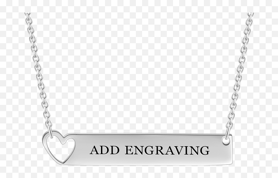 Engravable Heart Bar Necklace Silver - Name Dollar Emoji,100 Emoji Chain