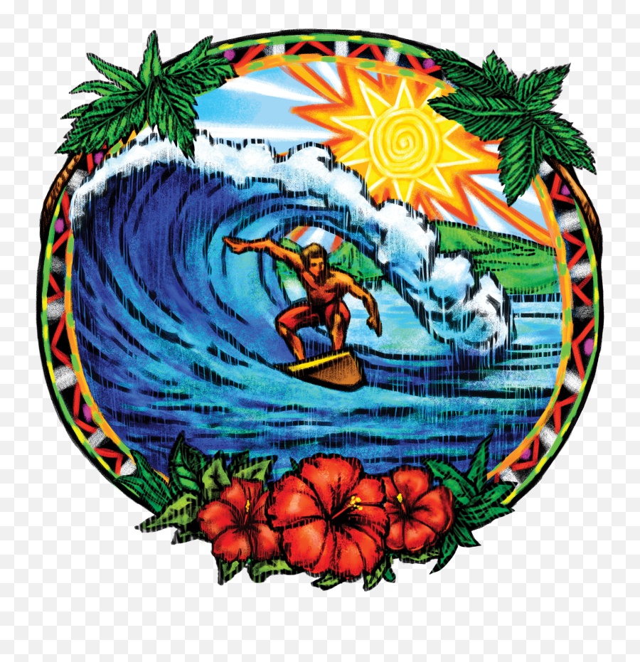 Tropical Surf - Hawaiian Surfing Tropical Cutout Vinyl Outer Banks Png Emoji,Hawaiian Drink Emoticon Facebook