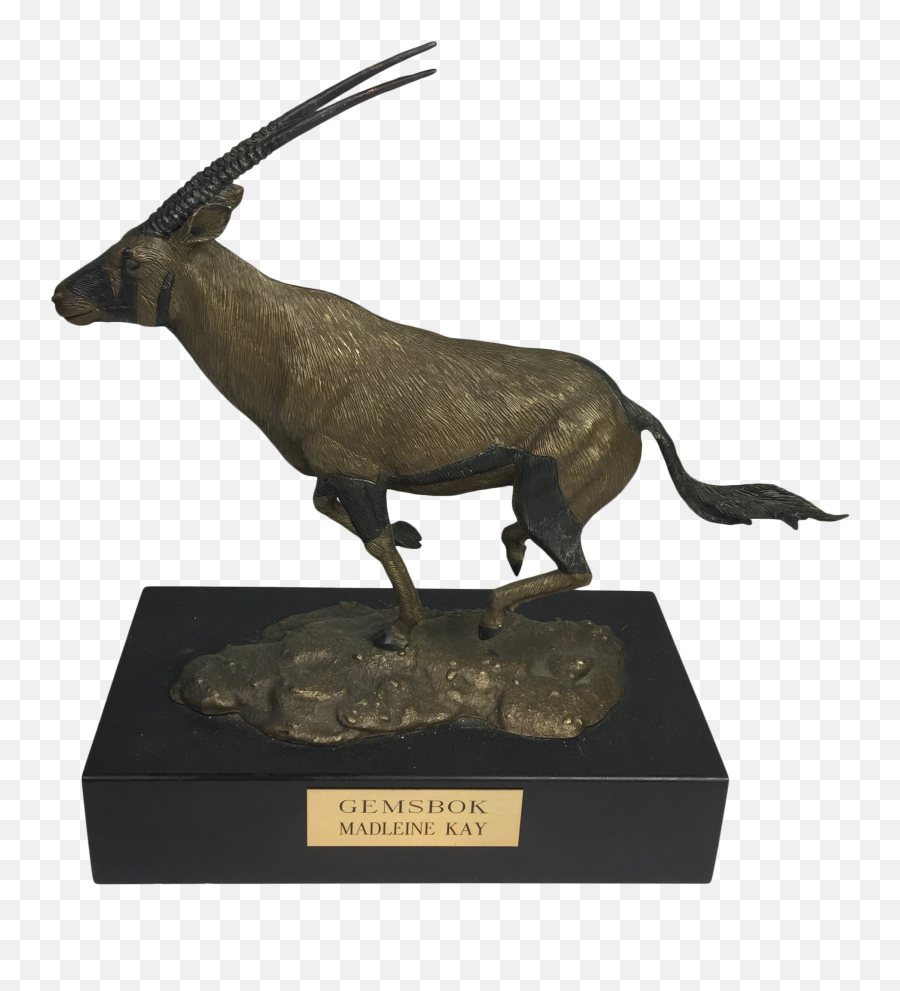 1980s Gemsbok African Running Antelope Gilded Bronze Original Statue Signed By Madleine Kay Emoji,Barstool Emotion