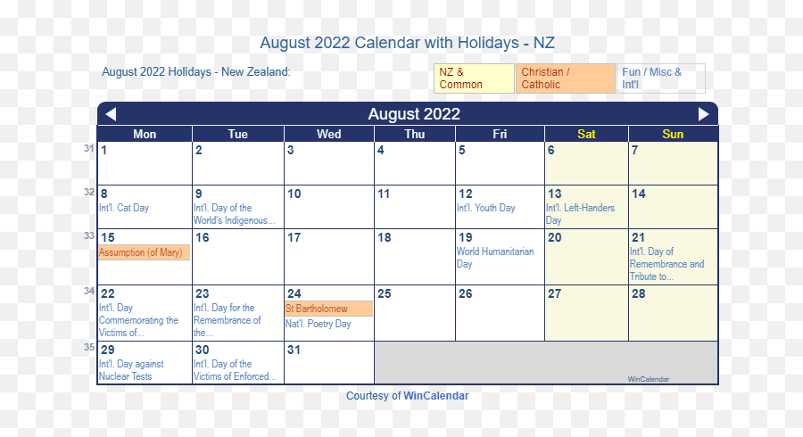 August 2022 Calendar With Holidays - New Zealand Emoji,Chinese New Year Emoji 2022