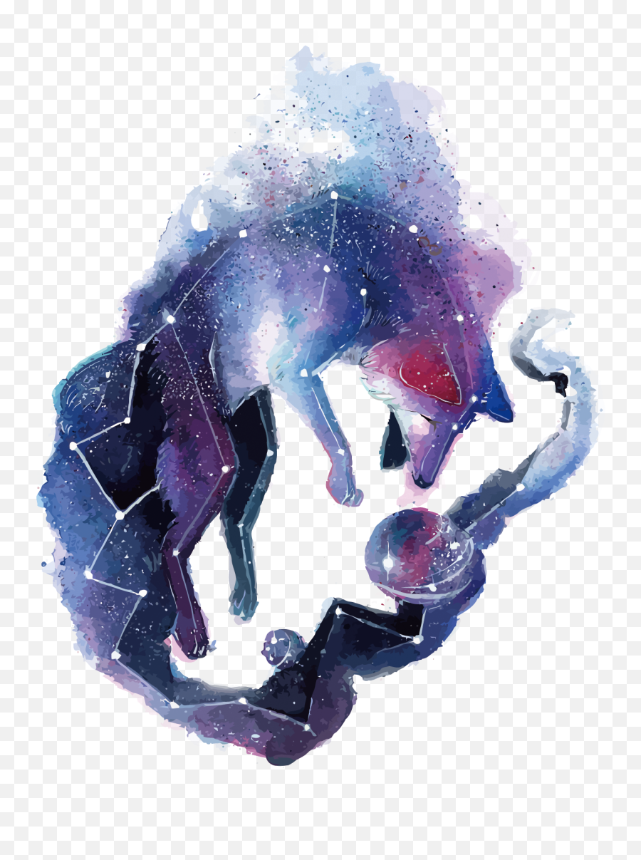 Download Gray Star Deer Arctic Fox - Watercolor Galaxy Fox Emoji,Star Fox Emoticon