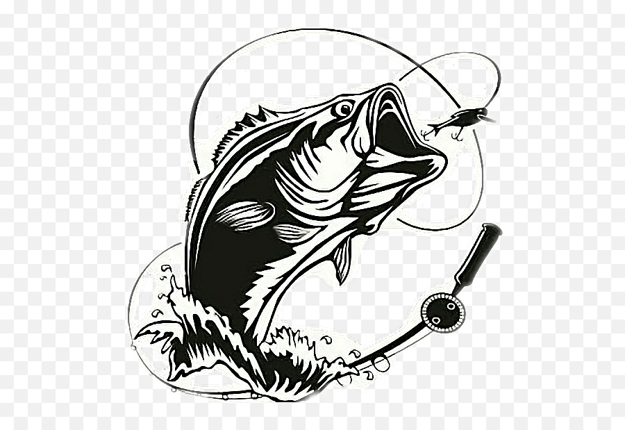 Fishing Fish Salmon Blackandwhite Sticker By Redcakra - Bass Fishing Svg Emoji,Fishing Emoji Images