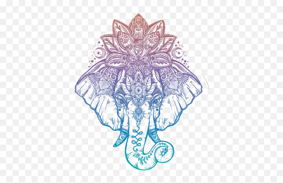 Elephant With Lotus Flower Boho Sticker - Mandala Elephant Emoji,Line Emoji Stickers