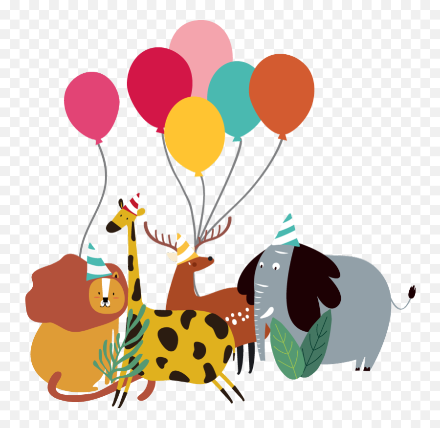 Colorful Balloons And Animals Illustration Wall Art - Zoo Font Emoji,It Balloons Emoji