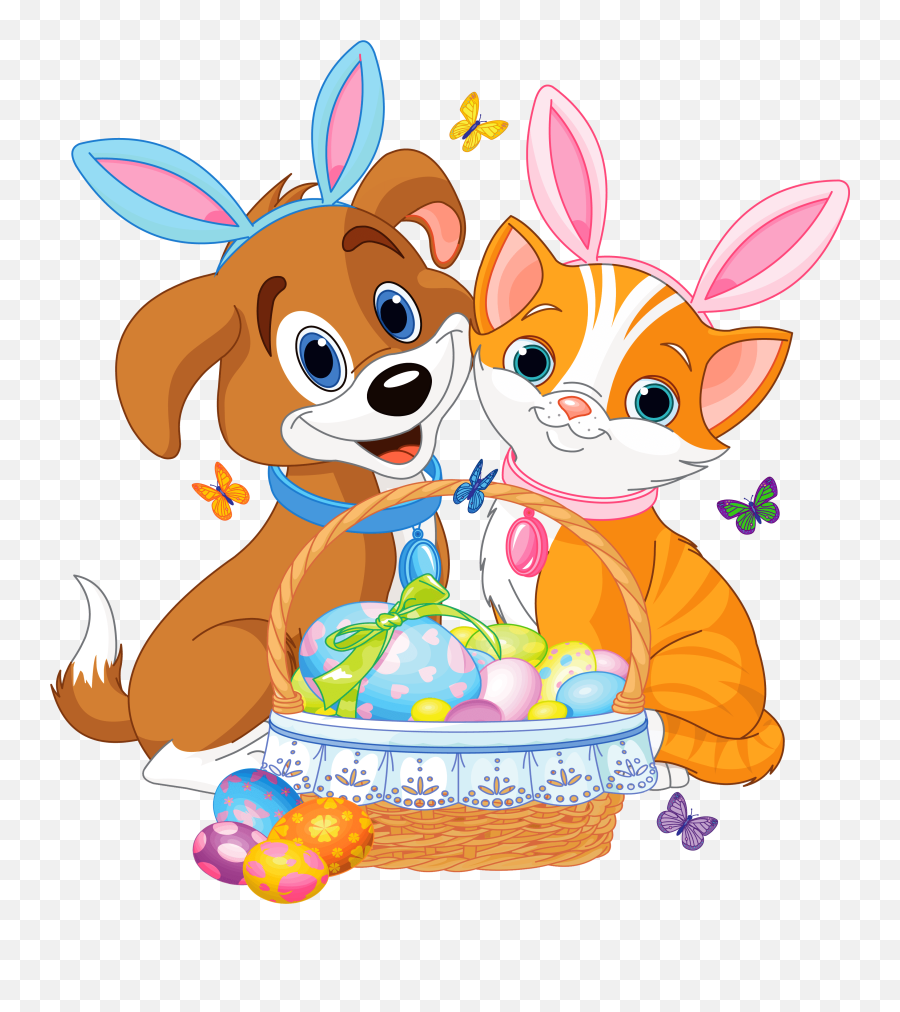 Kitten With Easter Bunny Ears And Basket - Animal Easter Clip Art Emoji,Easter Basket Emoji