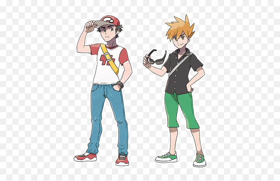 Official Art Of Pokemon Champions Red And Blue As They - Red And Blue Pokemon Sun And Moon Emoji,Pokemon Sun Main Character No Emotion