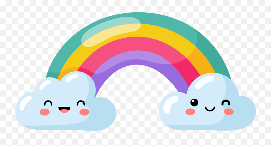 Rainbow With Happy Clouds Illustration Wall Art - Kawaii Cute Sun Drawings Emoji,Rainbow Emoji Pillow