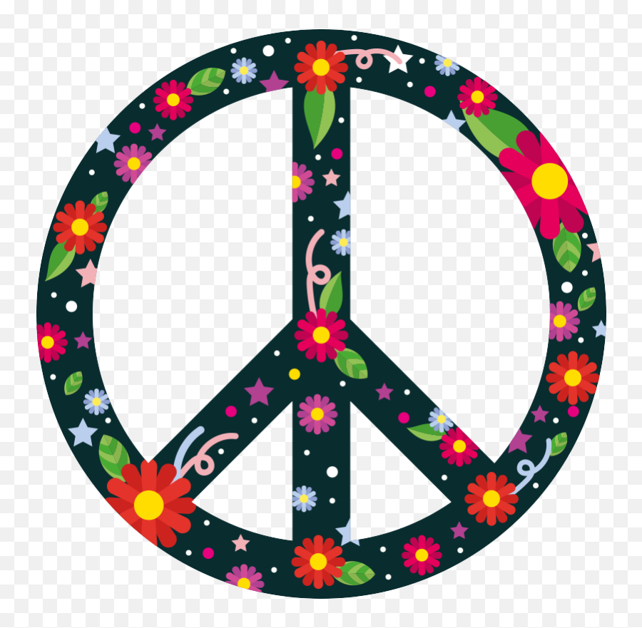 Flower And Star Peace Sign Flower Wall Sticker - Tenstickers Emoji,Emoji Stickers Die Cut Peace