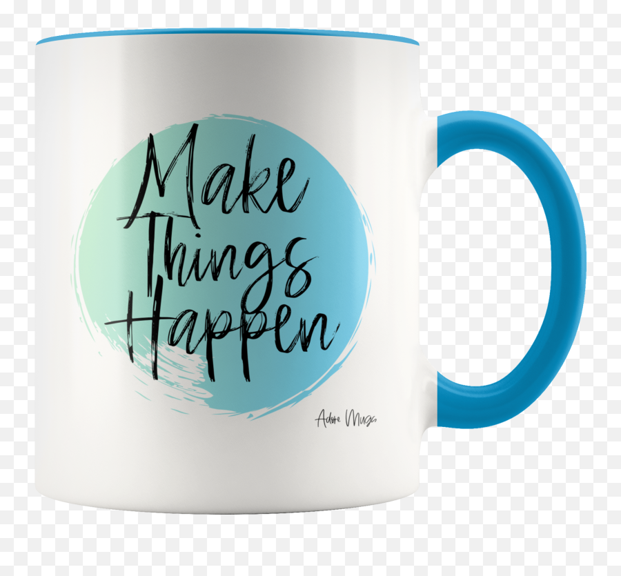 Adore Mugs Make Things Happen Coffee Mug Blue - 11oz Emoji,Awkard Emoticon Steam
