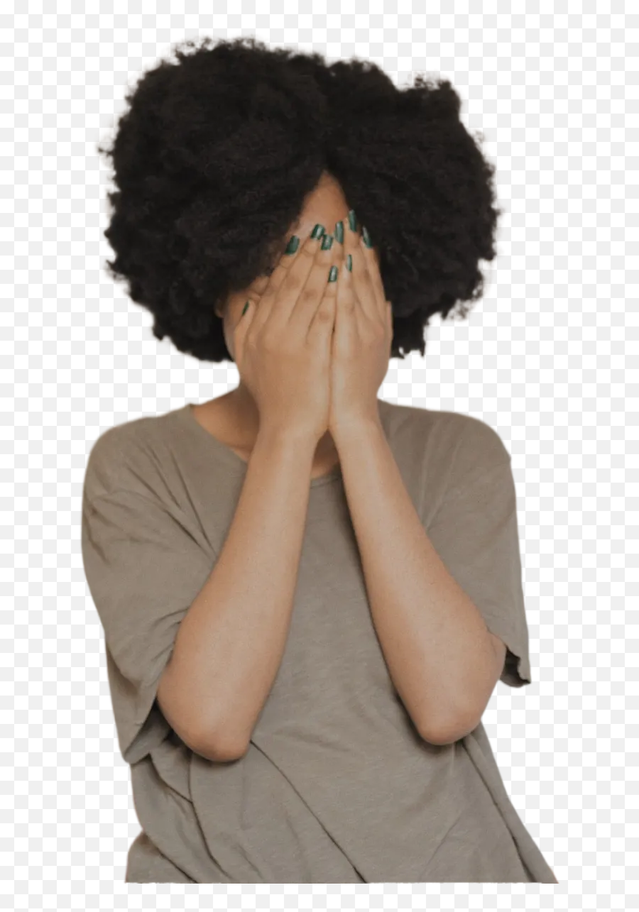 Woman In Gray T - Shirt Covering Face With Both Hands Emoji,Coy Face Emotion