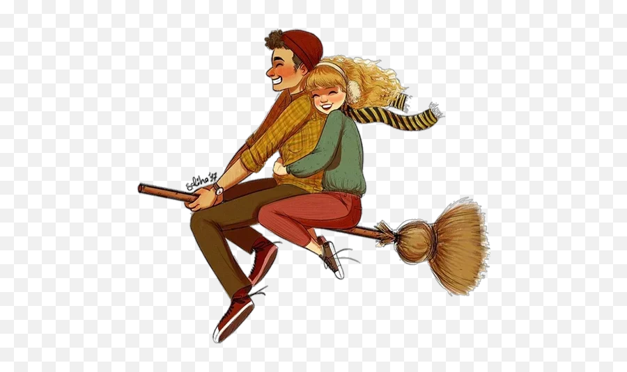 Telegram Sticker From Love Is Pack Emoji,Broom Cleaning Emoji