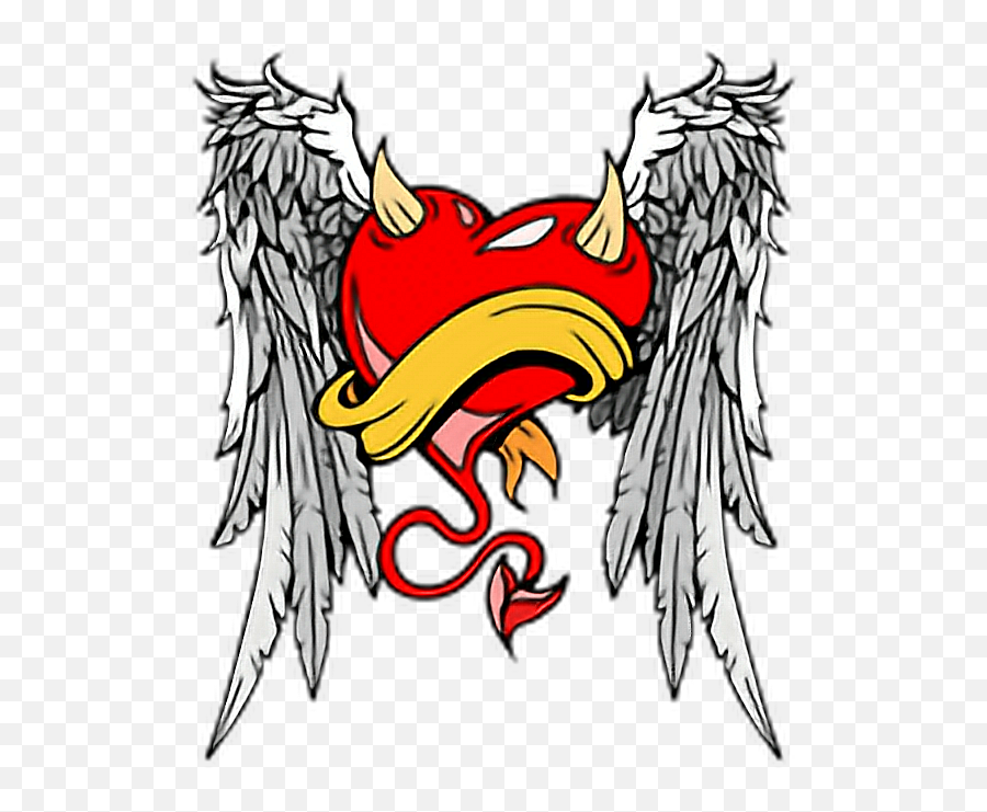 Angel Devil Heart Tattoo Sticker - Angel Devil Wings Heart Emoji,Devil Emoji Tattoo