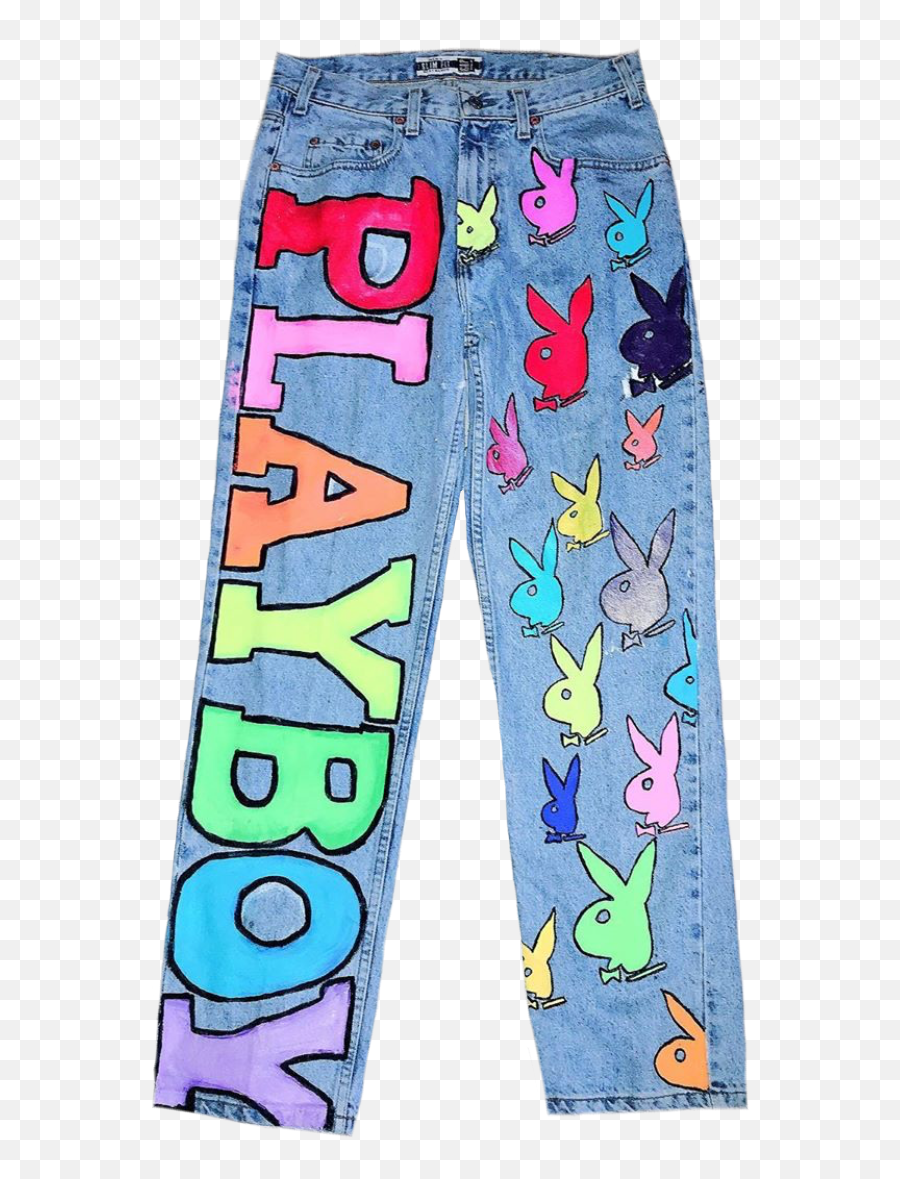 Clothing Clothes Pant Jean Pants Png - Painted Playboy Jeans Emoji,Emoji Pajamas Pants