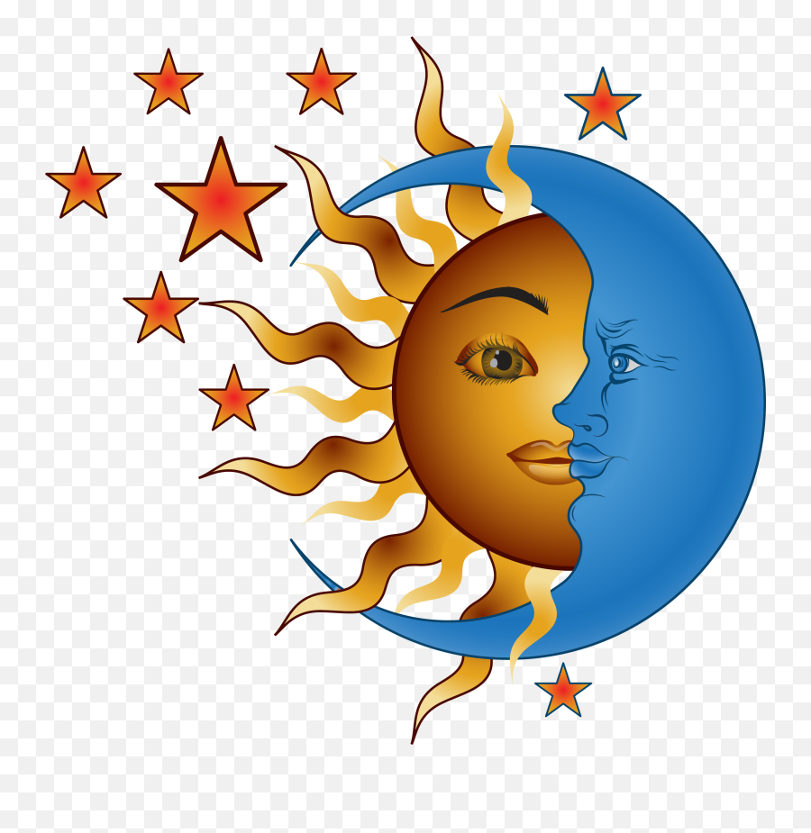 Sun And Moon - Textile Clipart Full Size Clipart 3534060 Moon And Sun Cartoon Png Emoji,Scary Moon Emoticon