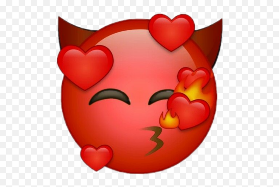 Devil Red Hearts Emoji Emoticon Kiss Sticker By - Happy,Hearts Face Emoji
