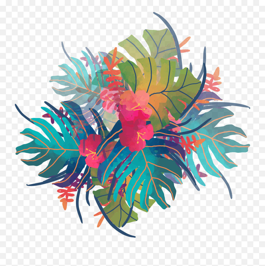 Watercolor Tropical Flowers Png Clipart - Decorative Emoji,Tropical Flower Emoji