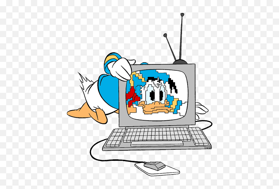 Computer Pixel Pc Cartoon Sticker By Nrggiulia83 - Donald Duck On The Computer Emoji,Disney Emoji Keyboard