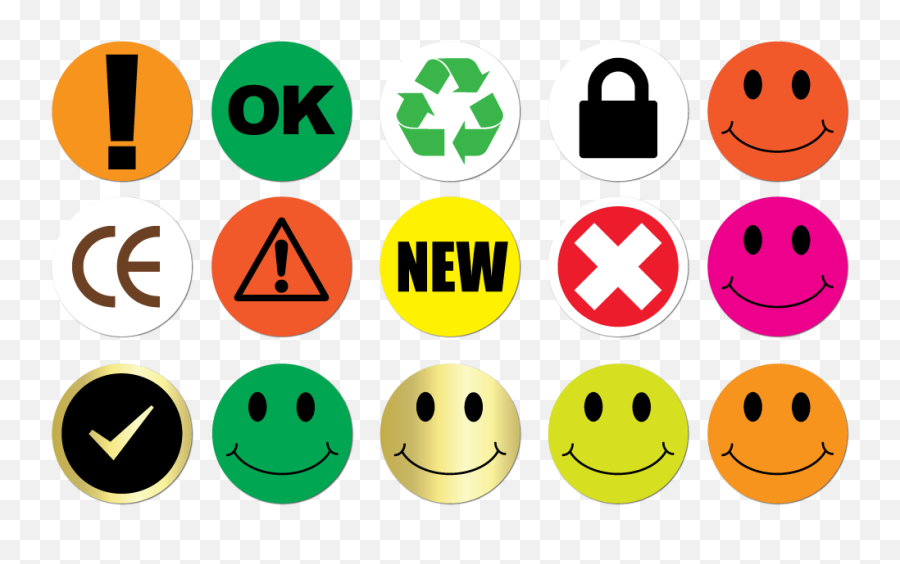 Stock Message Labels - Happy Emoji,Starburst Emoticon